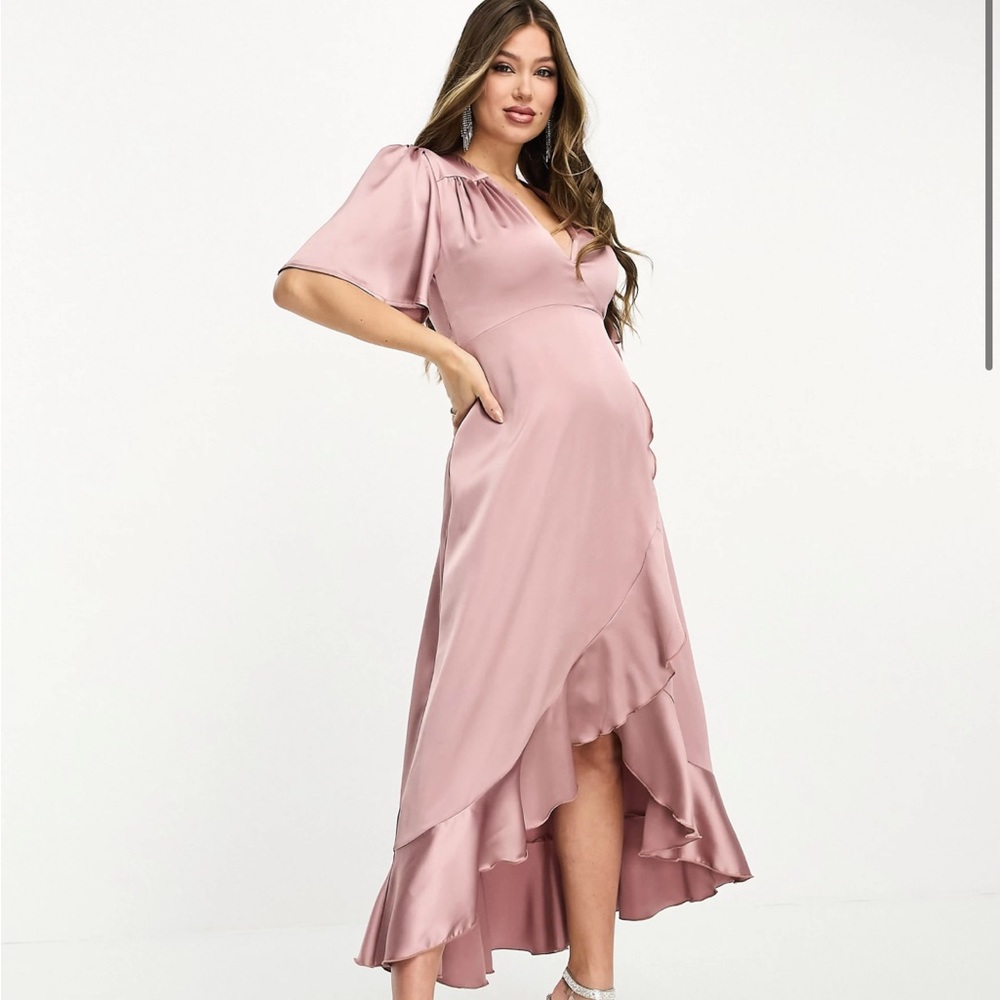 Maternity Wrap Front Satin Midi Dress